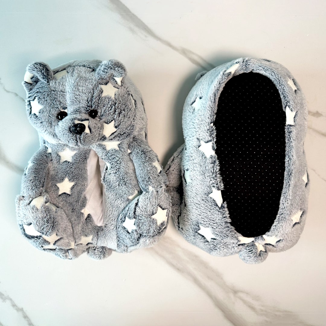 Glow in the Dark Teddy Bear Slippers | Night Glow Fluorescent House Slippers | My Sockmates