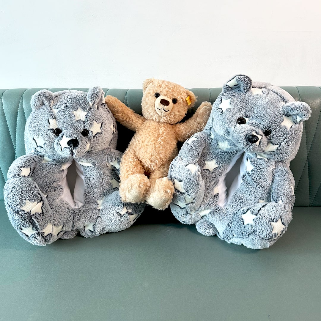 Glow in the Dark Teddy Bear Slippers | Night Glow Fluorescent House Slippers | My Sockmates