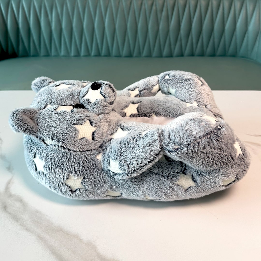 Glow in the Dark Teddy Bear Slippers | Night Glow Fluorescent House Slippers | My Sockmates