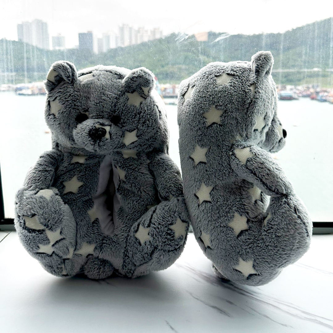 Glow in the Dark Teddy Bear Slippers | Night Glow Fluorescent House Slippers | My Sockmates