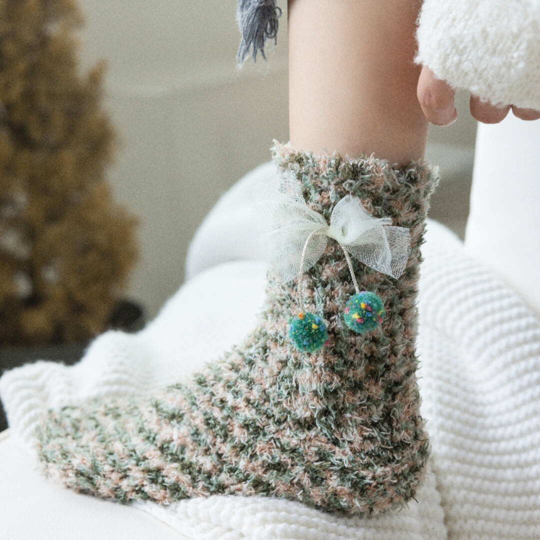 Green Bow & Bobble Fuzzy Socks | My Sockmates