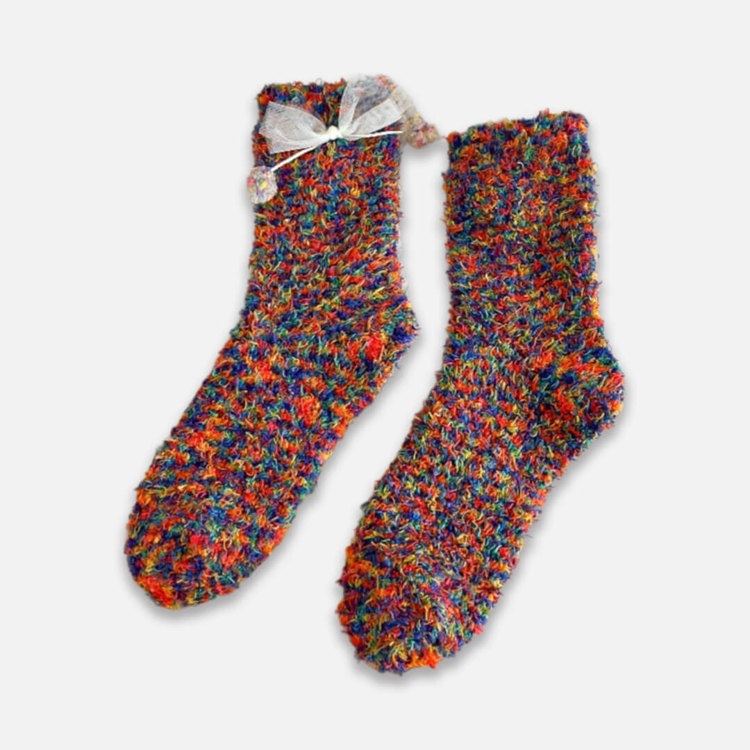 Orange & Blue Bow & Bobble Fuzzy Socks | My Sockmates