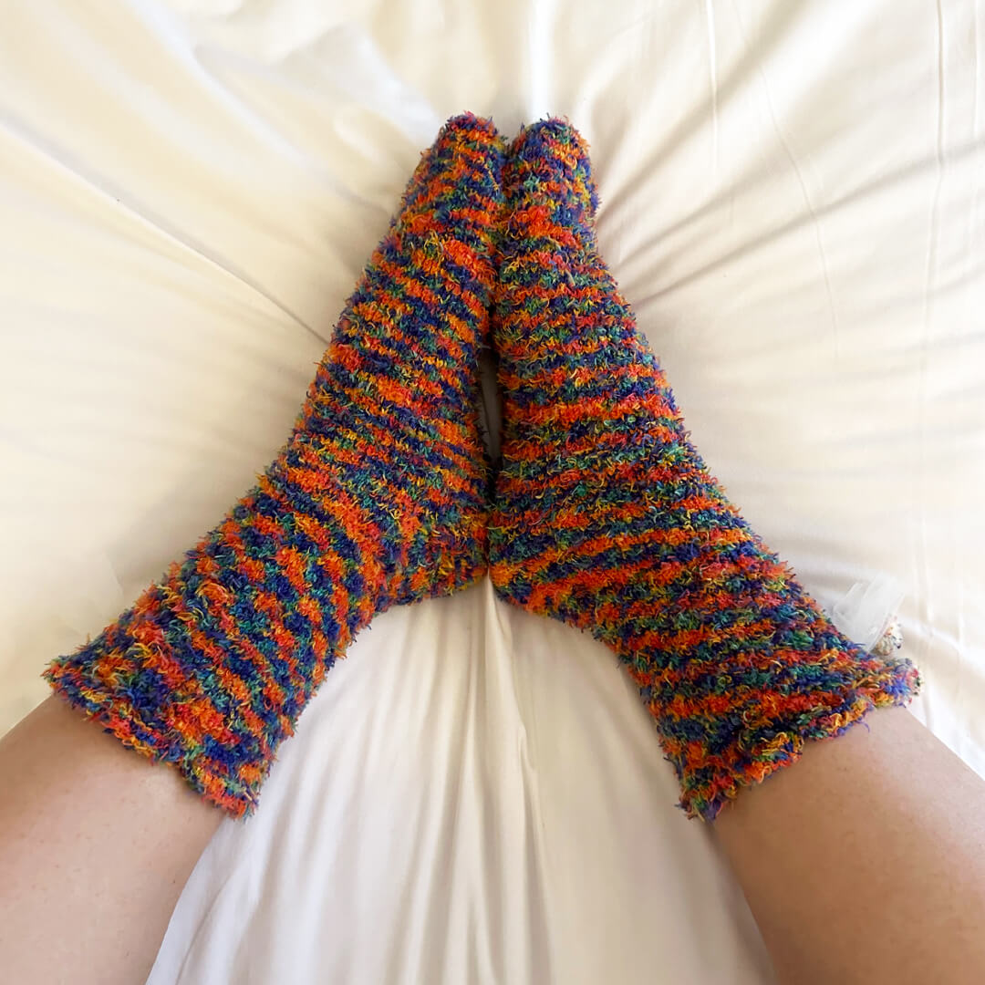 Orange & Blue Bow & Bobble Fuzzy Socks | My Sockmates