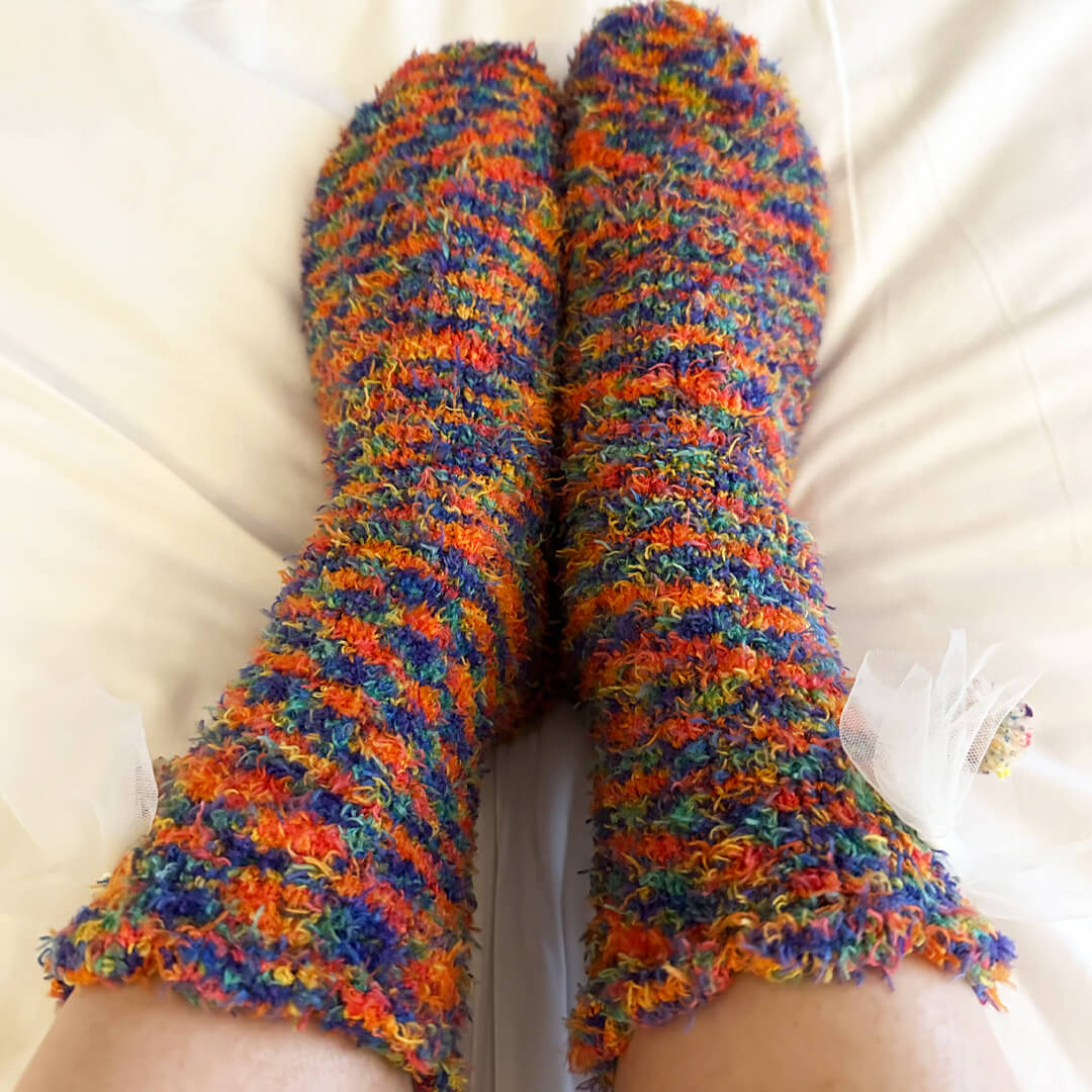 Orange & Blue Bow & Bobble Fuzzy Socks | My Sockmates