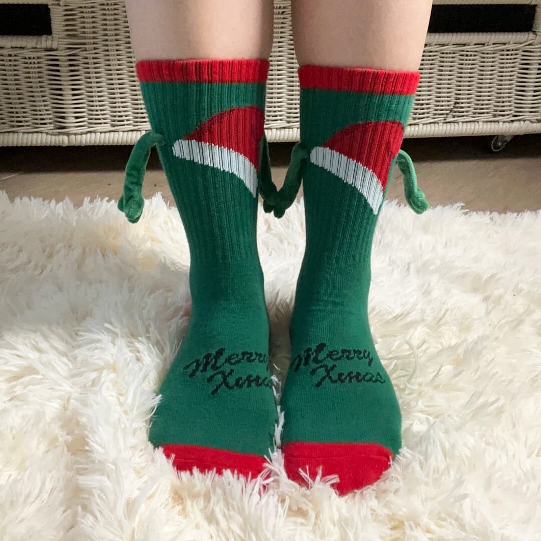 Green Christmas Hat Handholding Socks | My Sockmates