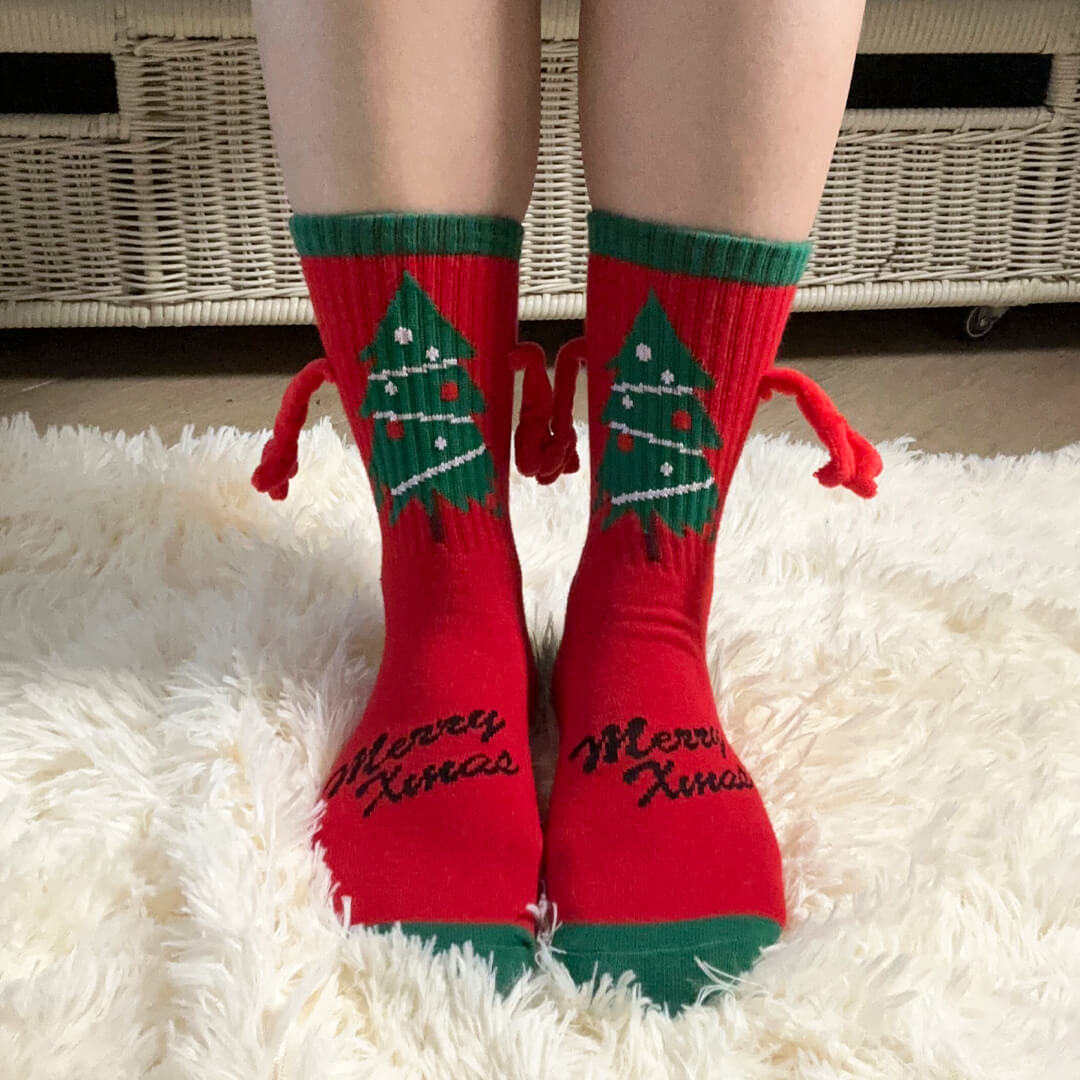 Red Christmas Tree Handholding Socks | My Sockmates