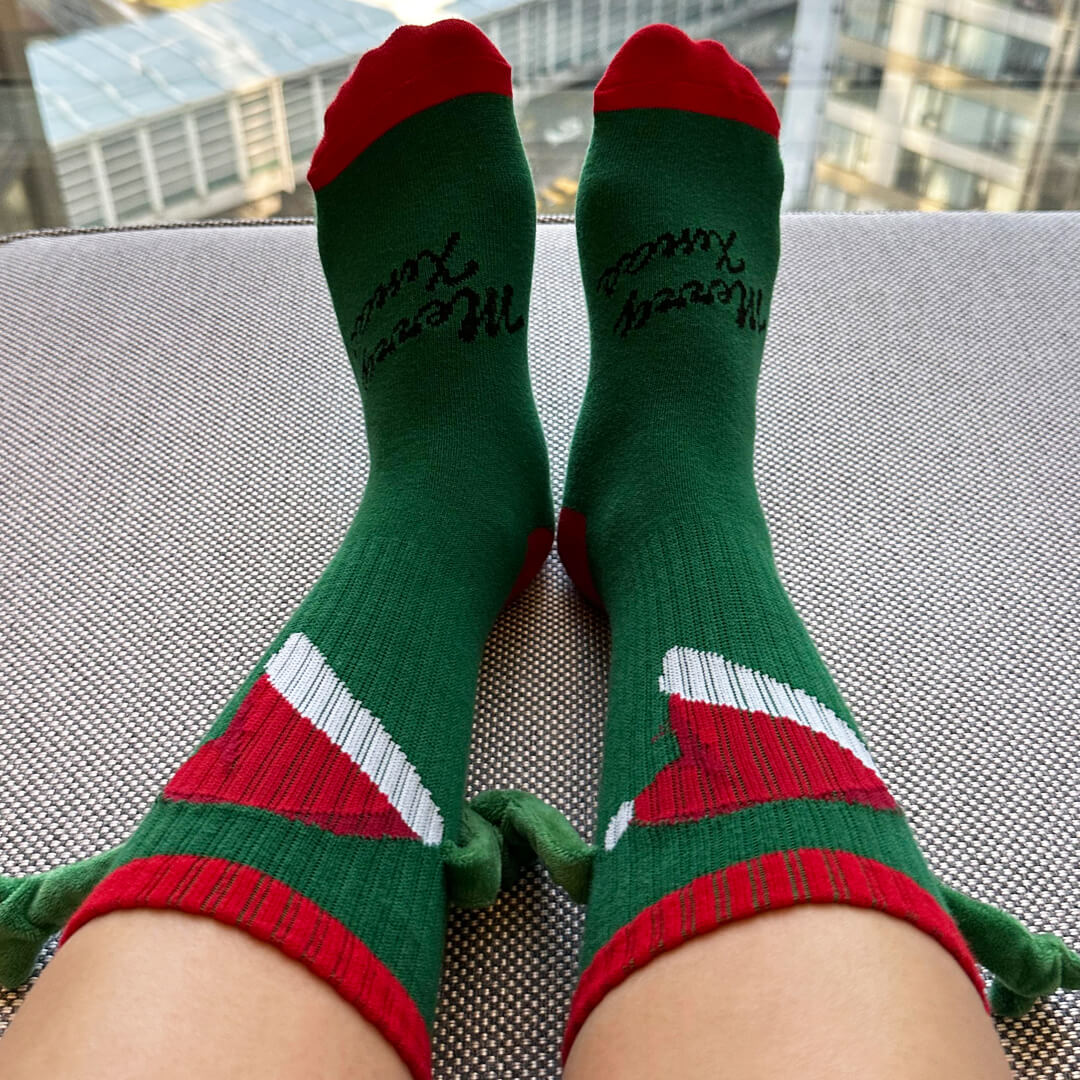 Green Christmas Hat Handholding Socks | My Sockmates