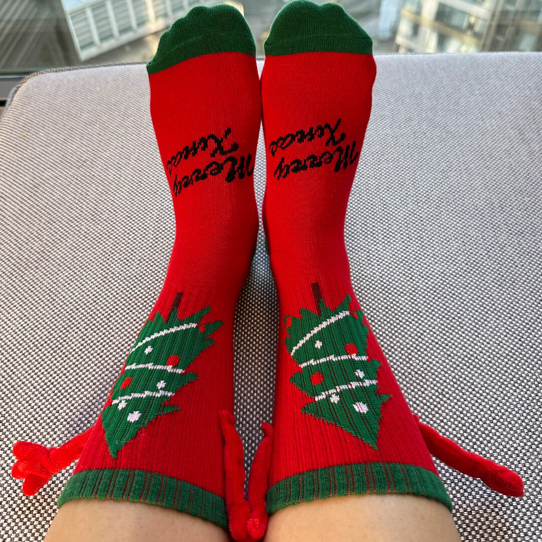 Red Christmas Tree Handholding Socks | My Sockmates