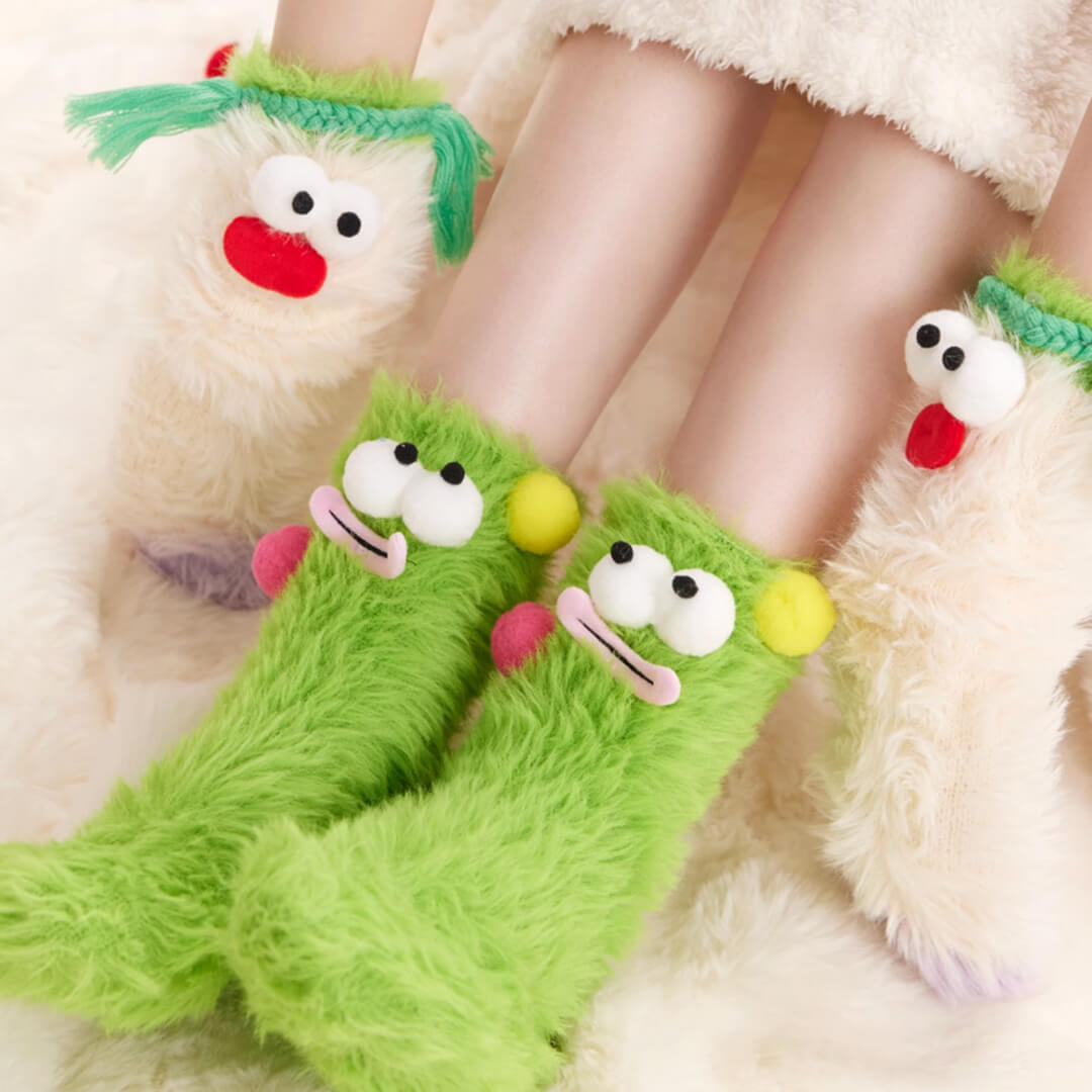 Green Goofy Pals Fuzzy Socks for Women | My Sockmates