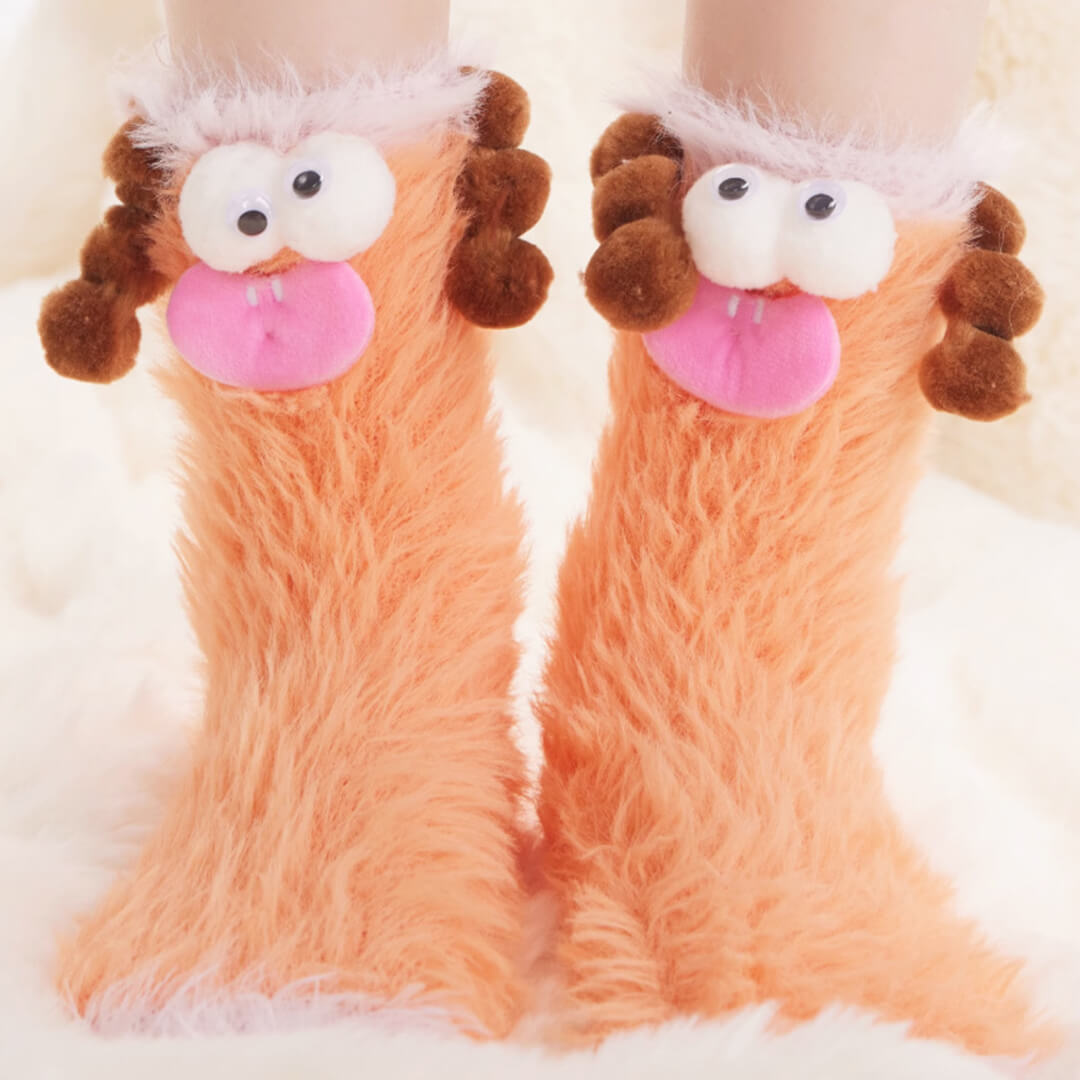 Orange Goofy Pals Fuzzy Socks for Women | My Sockmates