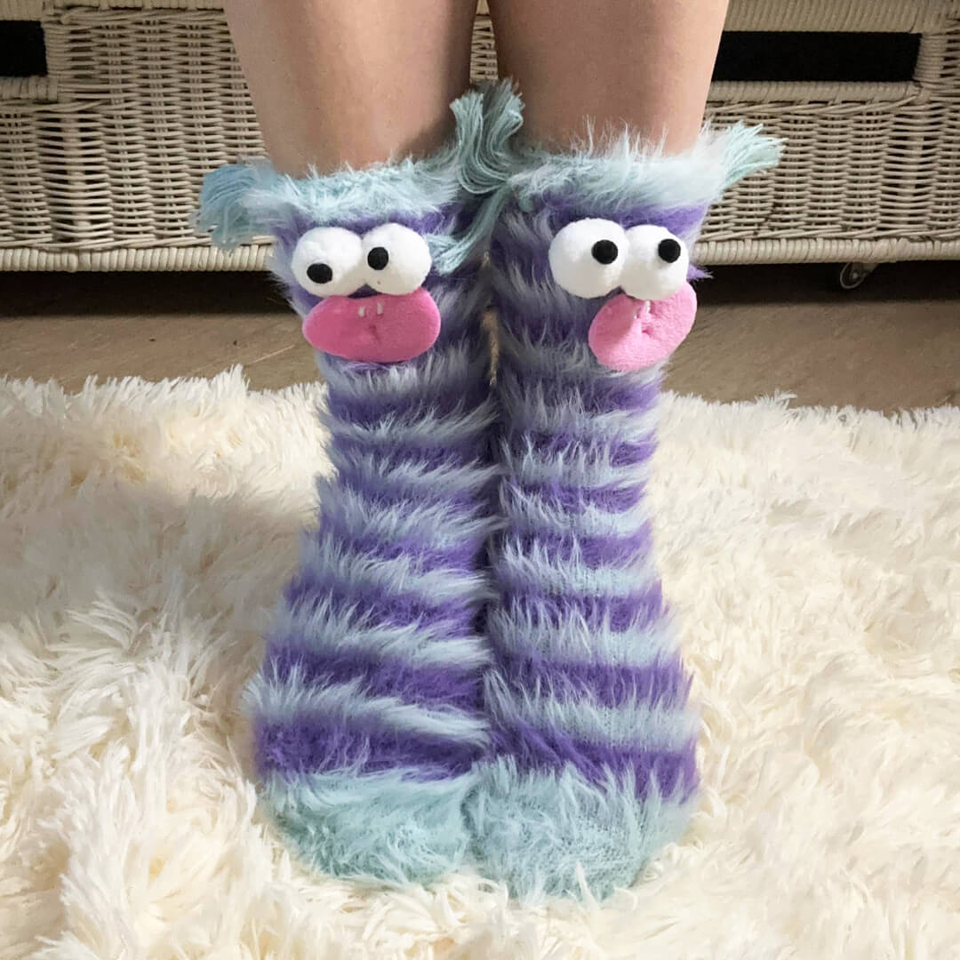 Goofy Pals Purple Striped Fuzzy Socks | My Sockmates