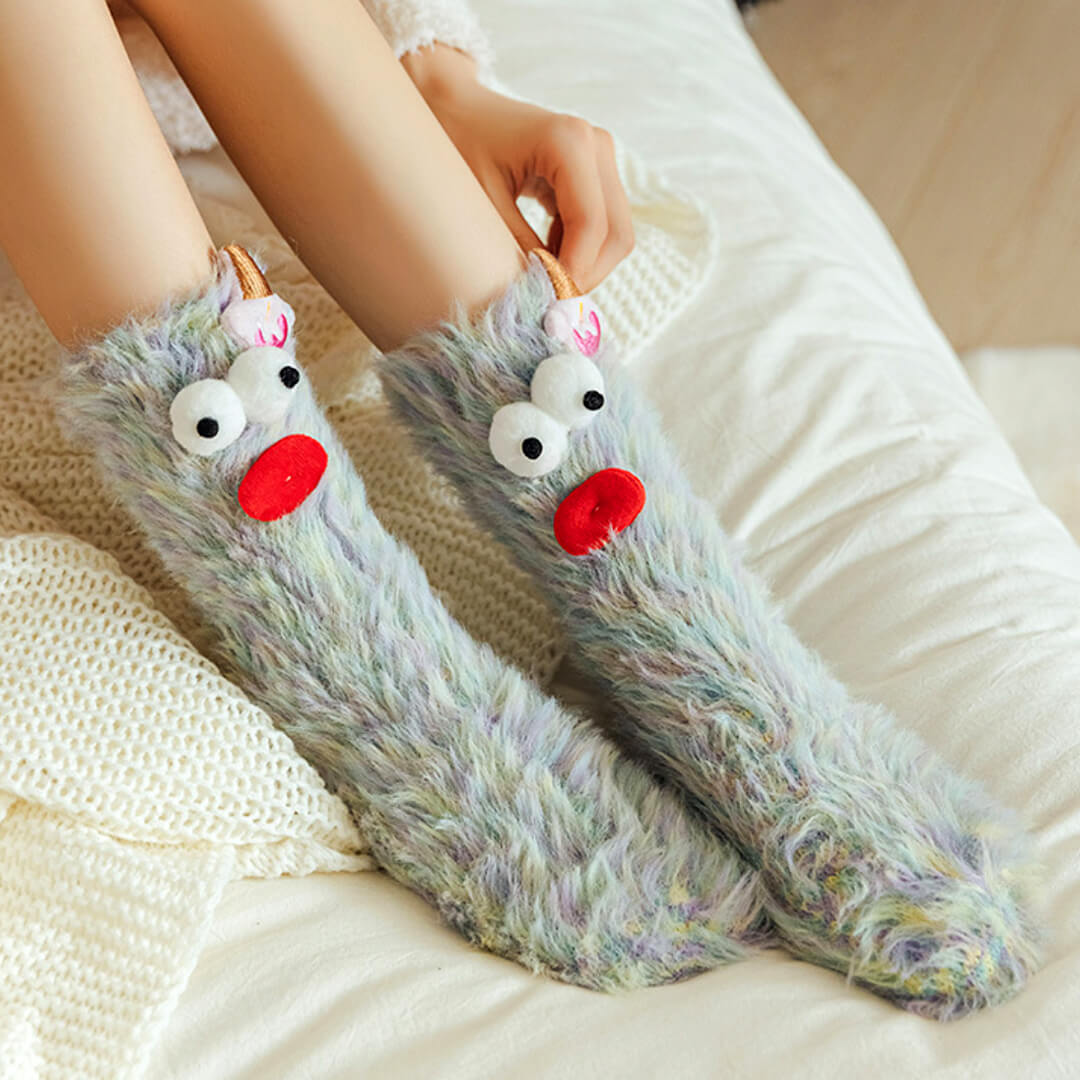 Gray Goofy Pals Fuzzy Socks for Women | My Sockmates