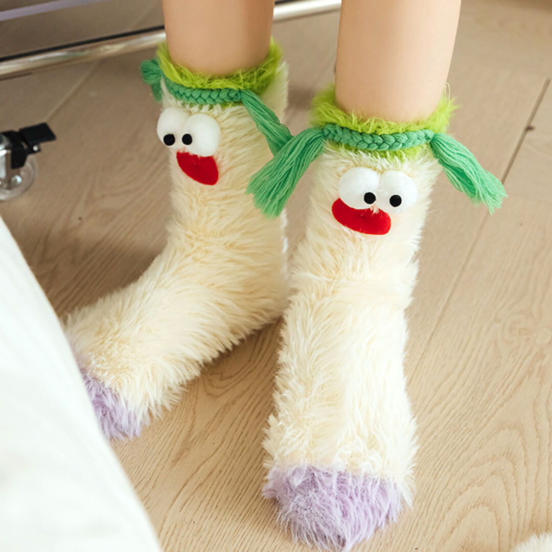 White Goofy Pals Fuzzy Socks for Women | My Sockmates