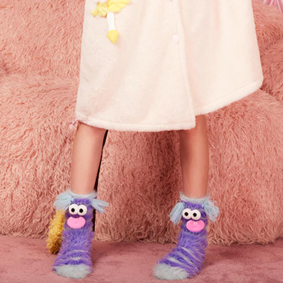 Purple Striped Goofy Pals Fuzzy Socks for Women | My Sockmates