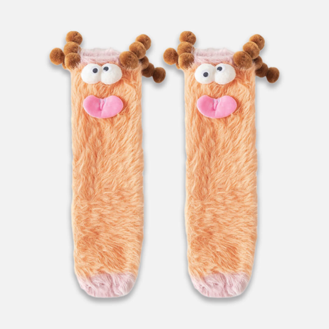 Orange Goofy Pals Fuzzy Socks for Women | My Sockmates