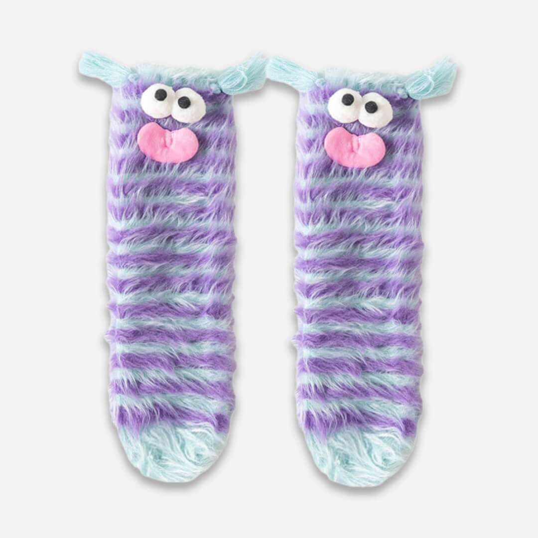 Purple Striped Goofy Pals Fuzzy Socks for Women | My Sockmates