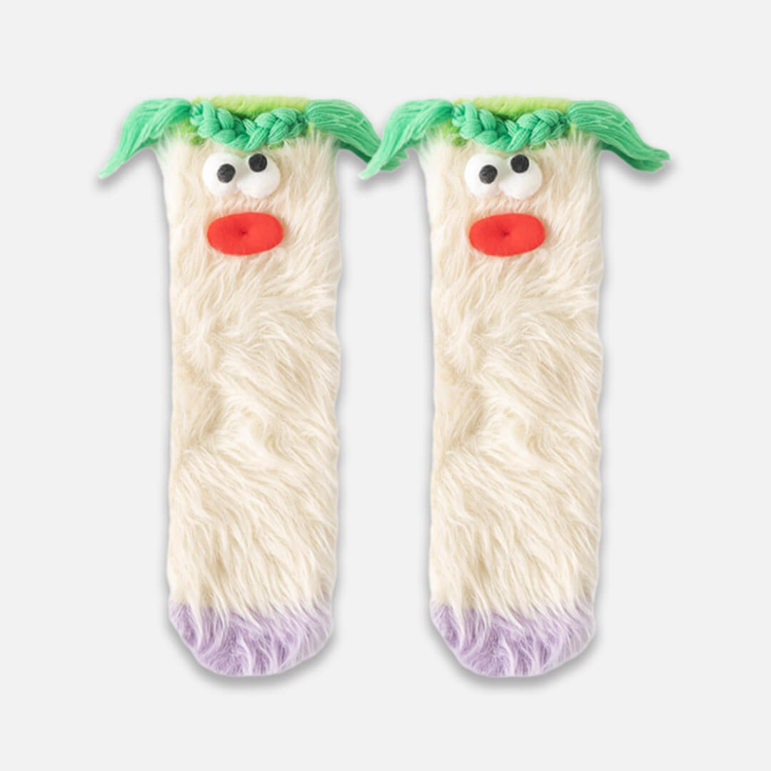 White Goofy Pals Fuzzy Socks for Women | My Sockmates