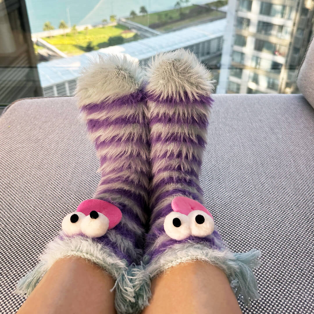 Goofy Pals Purple Striped Fuzzy Socks | My Sockmates