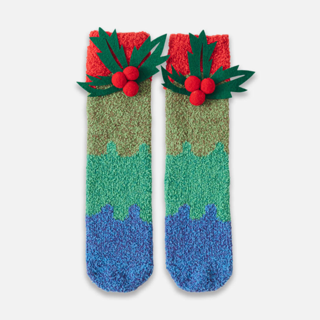 Holly Berry Fuzzy Christmas Socks | My Sockmates