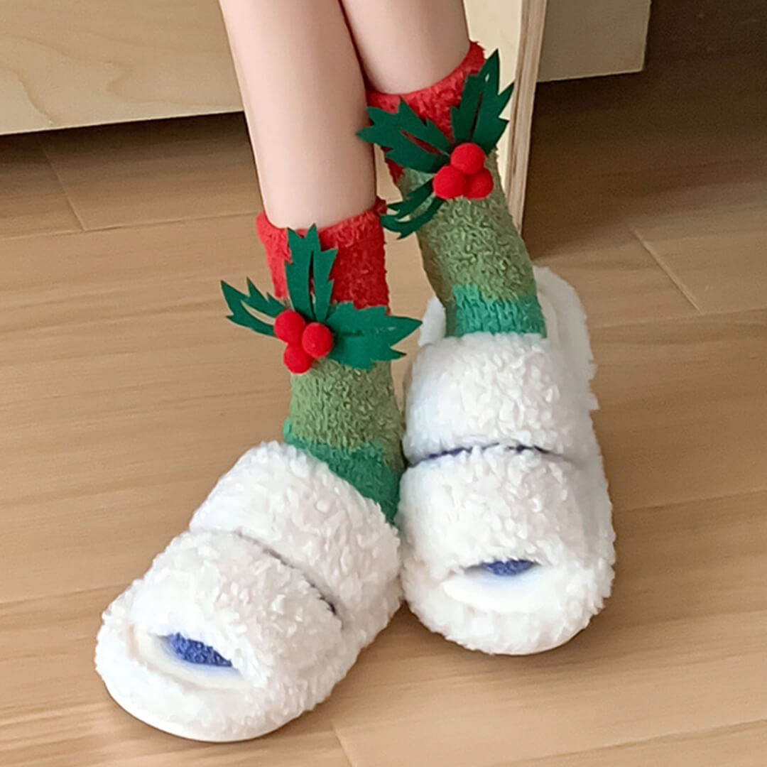 Holly Berry Fuzzy Christmas Socks for Women | My Sockmates