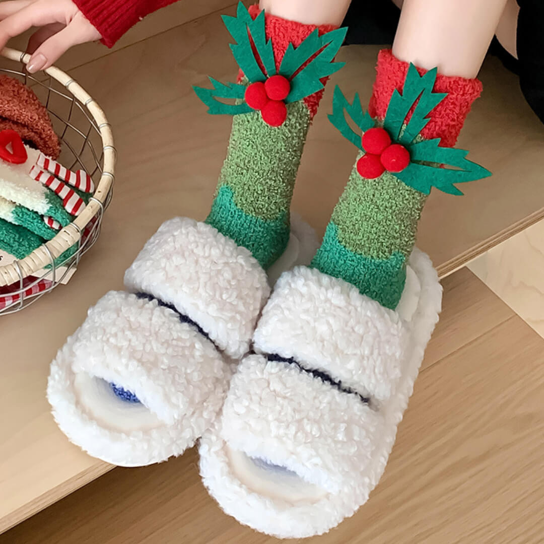 Holly Berry Fuzzy Christmas Socks for Women | My Sockmates