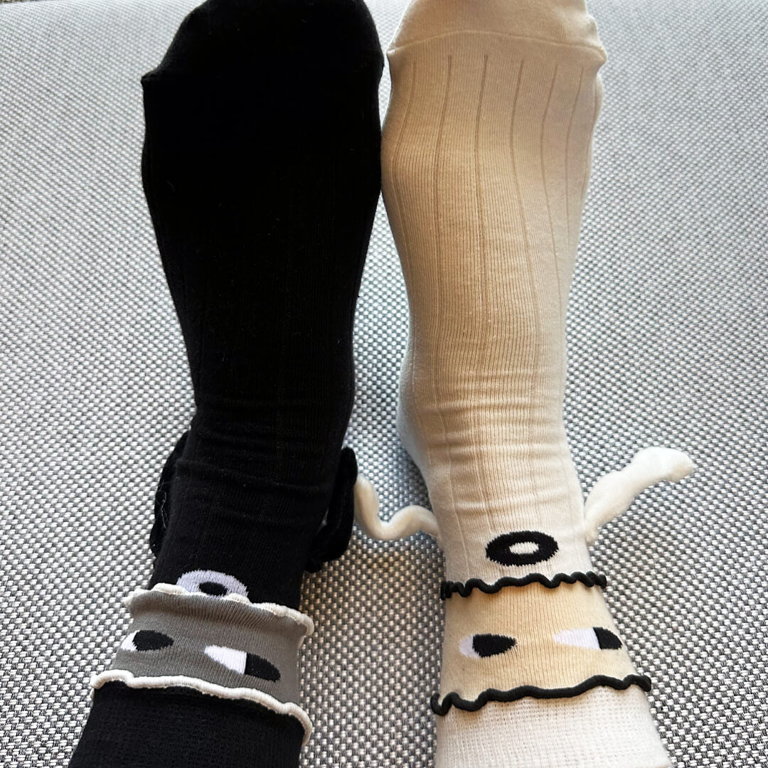 Black & White Masked Mischief Handholding Socks | My Sockmates