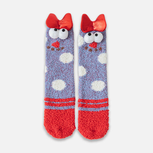 Polka Kitty Fuzzy Socks for Women | My Sockmates