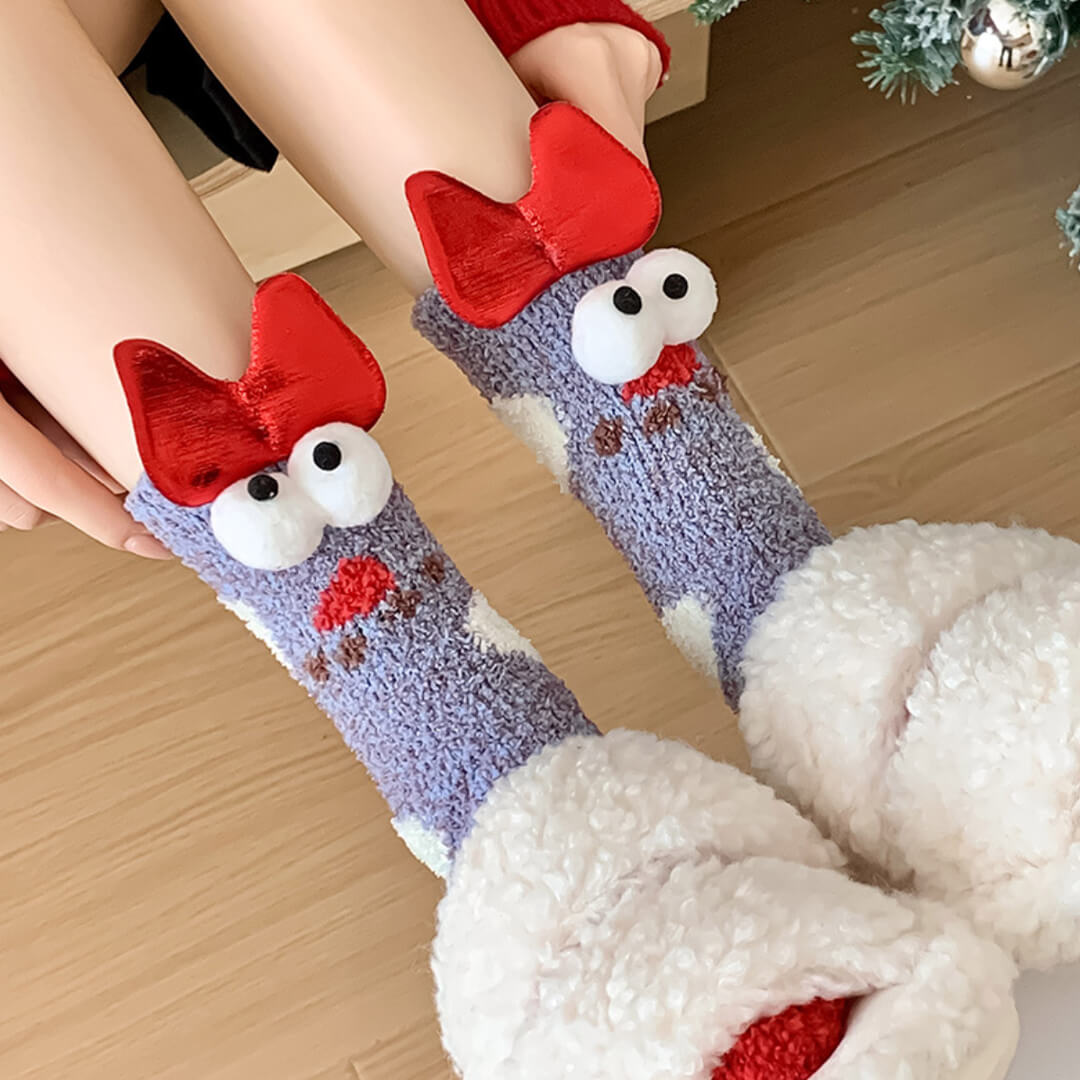 Woman Wearing Polka Kitty Fuzzy Socks | My Sockmates