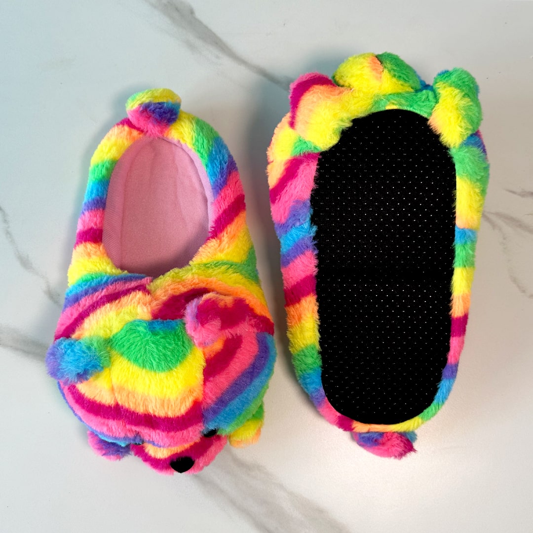 Rainbow Pride Teddy Bear House Slippers | My Sockmates