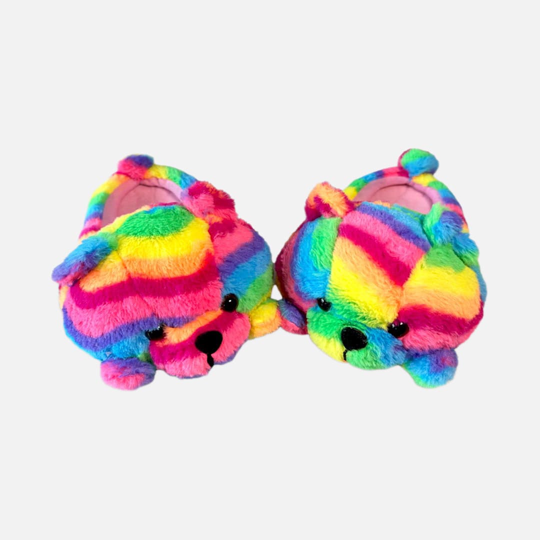 Rainbow Pride Teddy Bear House Slippers | My Sockmates