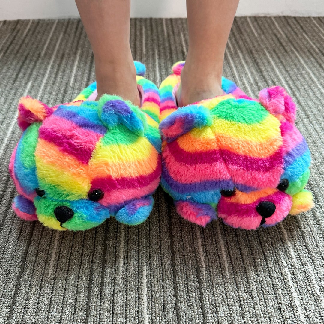 Rainbow Pride Teddy Bear House Slippers | My Sockmates