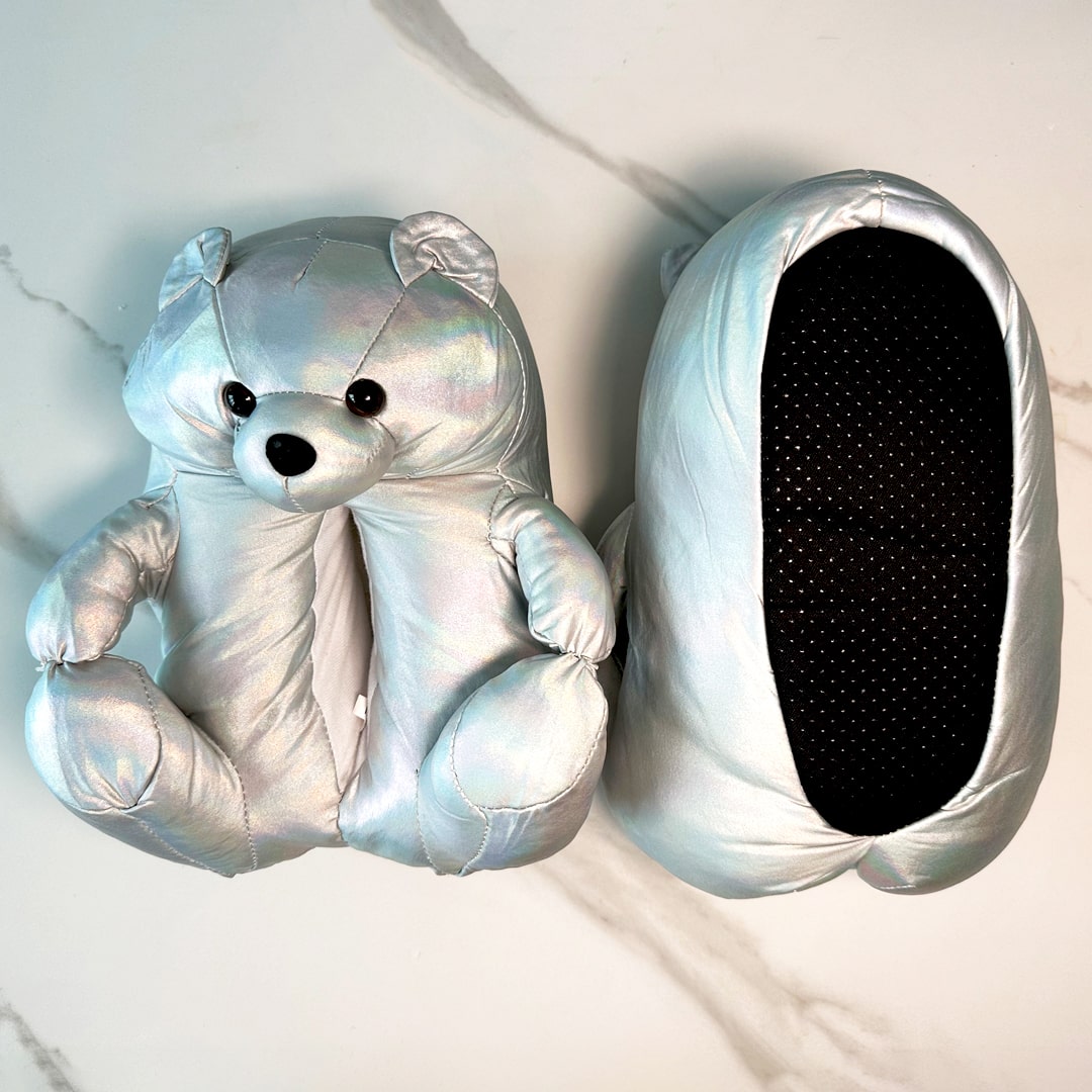 Silver Teddy Bear Slippers for Adults | Couple House Slippers | My Sockmates