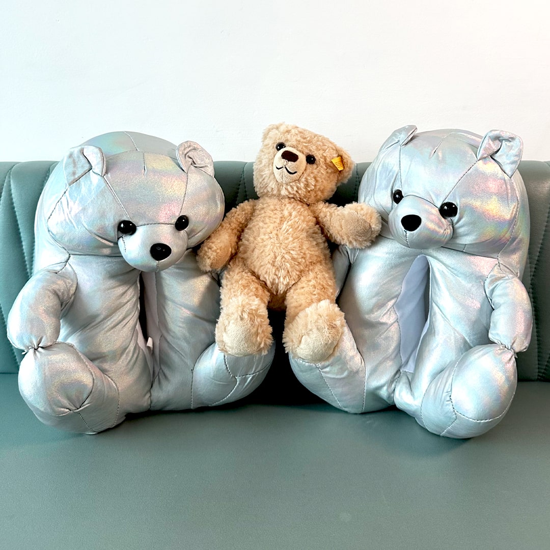 Silver Teddy Bear Slippers | Couple House Slippers | My Sockmates