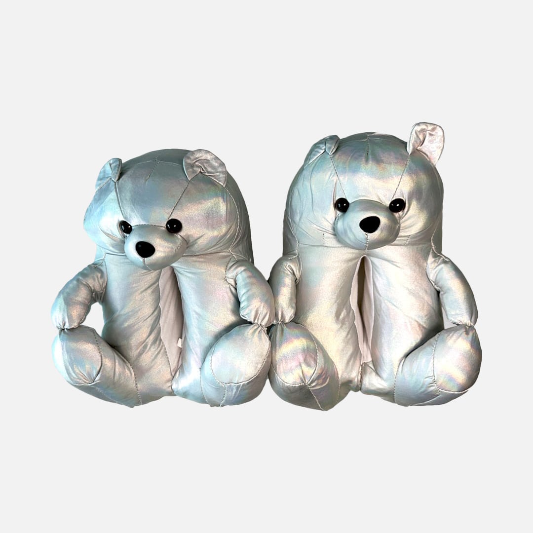 Silver Teddy Bear Slippers | Couple House Slippers | My Sockmates