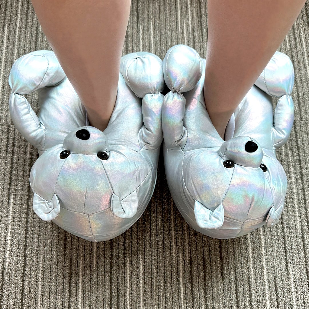 Silver Teddy Bear Slippers | Cute House Slippers | My Sockmates